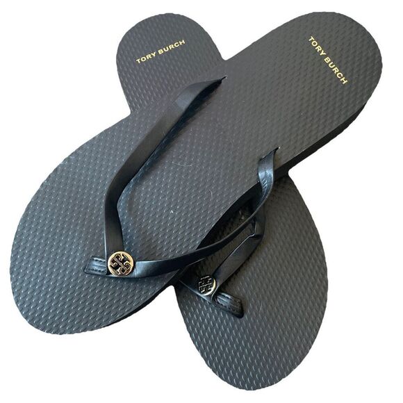 New Tory Burch 86576 Black With Gold Hardware Women's Platform Flip Flops Size 1 - Picture 3 of 5